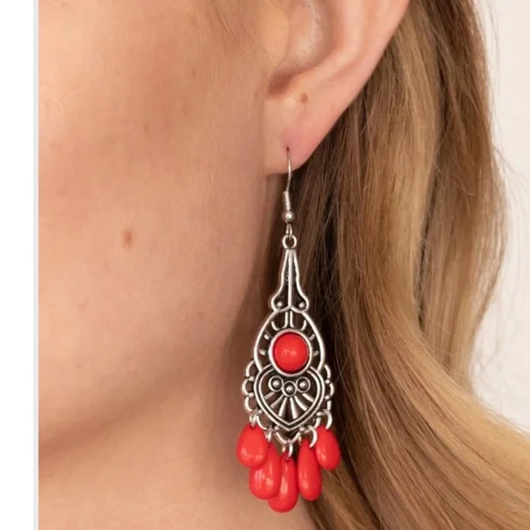 Paparazzi Earring / Fruity Tropics / Red - Picture 4 of 7
